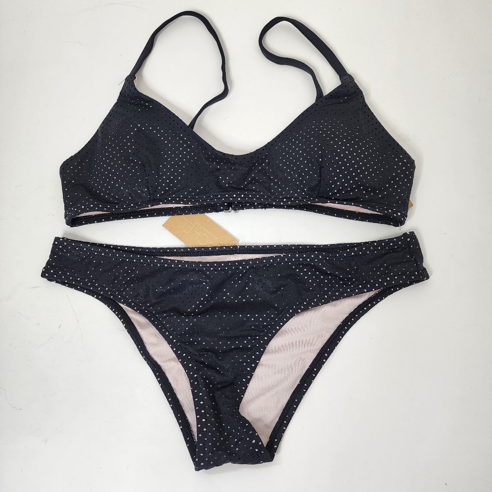 RACHEL RACHEL ROY 2pc Bikini Laser Mesh Black Swim - Medium - New